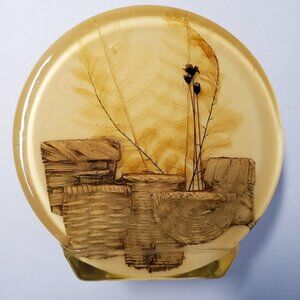 Colorflo Resin Lucite Dried Flowers & Wooden baskets Napkin Letter holder 1970s